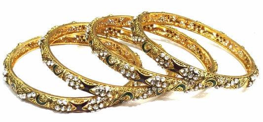 Jewelshingar Women's Antique Gold Plated Polki Kundan Bangles Set In 2.6 Size Jewellery ( 8215-m-2.6-1-850 ) - JEWELSHINGAR