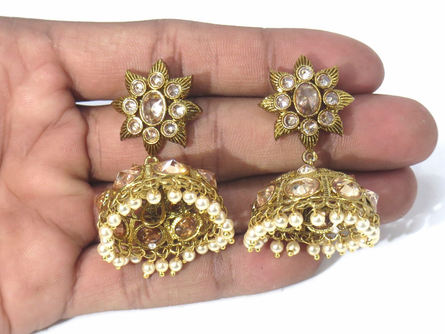 Jewelshingar Jewellery Antique Plated Diamond Jhumki For Women ( 61198PEJ )
