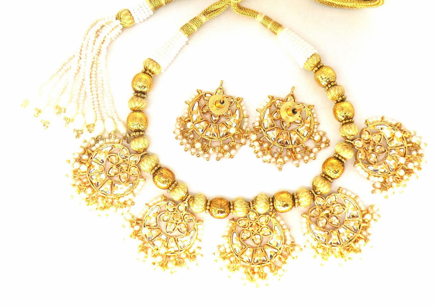 Jewelshingar Jewellery Fine Antique Polki Kundan Gold Plated Clear Colour Necklace For Women ( 61242AST )