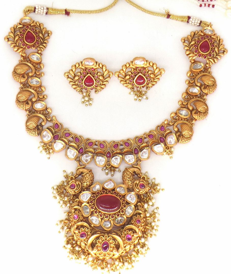 Jewelshingar Jewellery Fine Antique Polki Kundan Gold Plated Pink Colour Necklace For Women ( 61277AST )