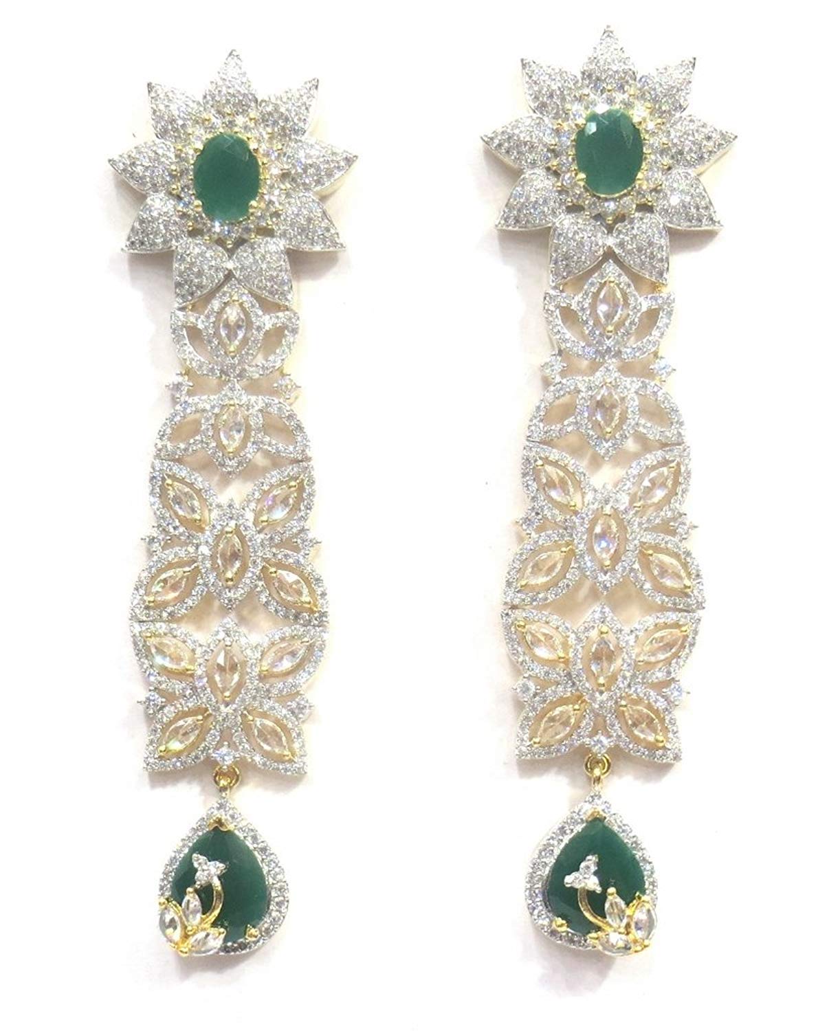 Jewelshingar Jewellery Fine Gold Plated Dangle & Drop Earrings For Girls ( 34557-ead-green )