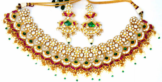Jewelshingar Jewellery Fine Antique Polki Kundan Gold Plated Multi Colour Necklace For Women ( 61325ACS )