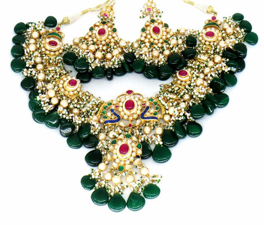 Jewelshingar Jewellery Fine Antique Polki Kundan Gold Plated Multi Colour Necklace For Women ( 61356ACS )
