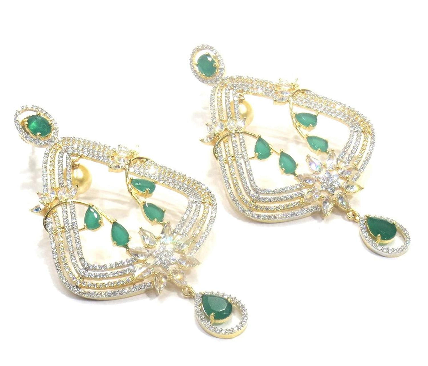 Jewelshingar Jewellery Fine Gold Plated Dangle & Drop Earrings For Girls ( 34566-ead-green )