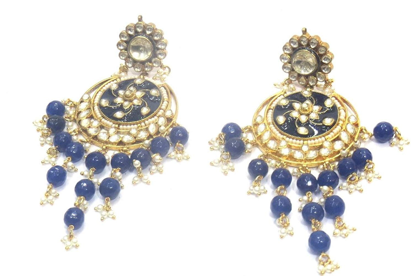 Jewelshingar Jewellery Polki Kundan Dangle & Drop Earrings Earings For Women ( 37156-dce-blue )