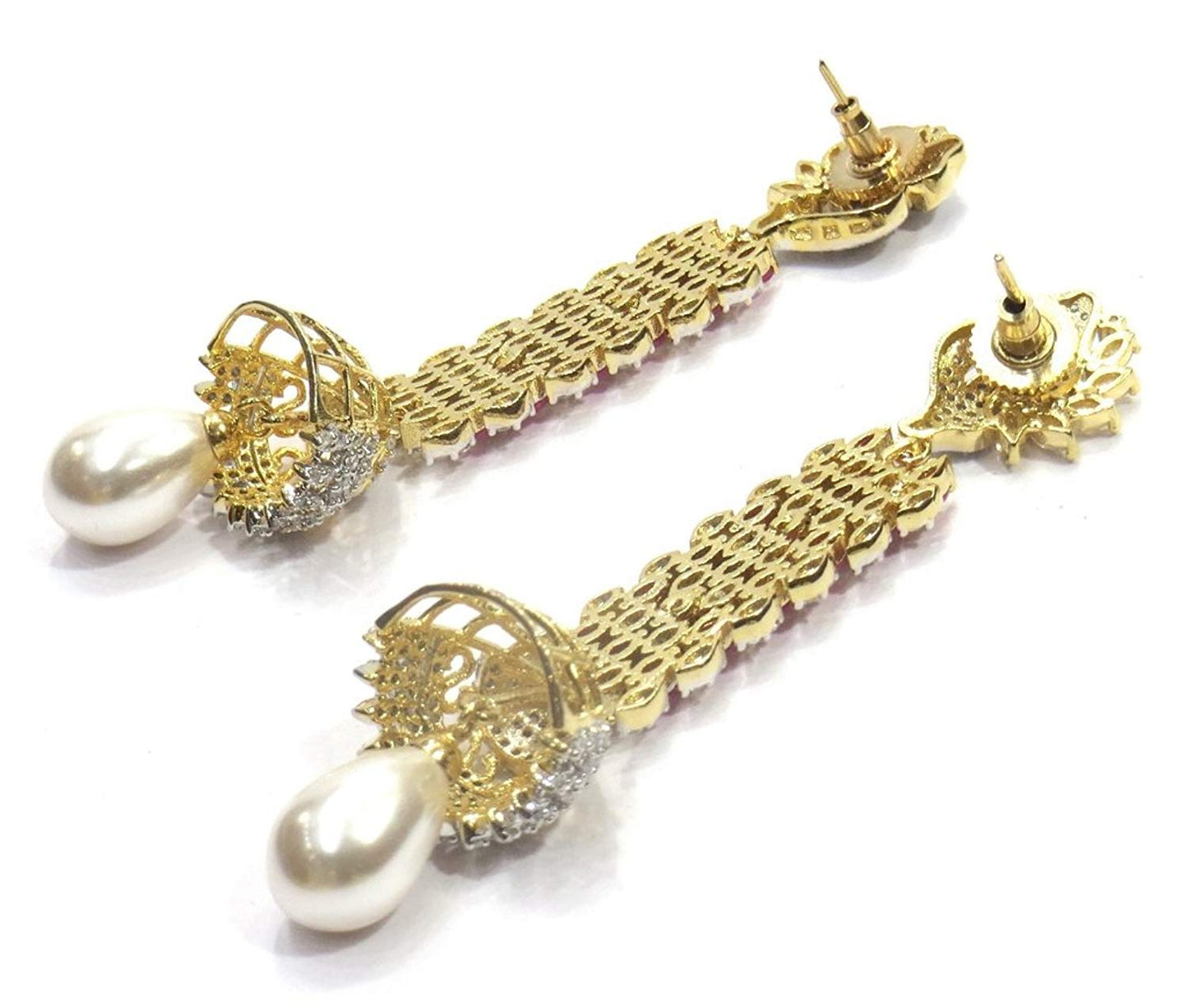 Jewelshingar Jewellery Fine Gold Plated Dangle & Drop Earrings For Girls ( 34678-ead-ruby )