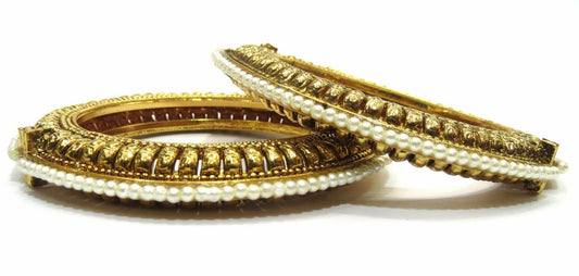 Jewelshingar Women's Antique Gold Kundan Polki Look Screw Open Kada Bangles Set 2.4 Jewellery ( 5282-m-2.4 ) - JEWELSHINGAR