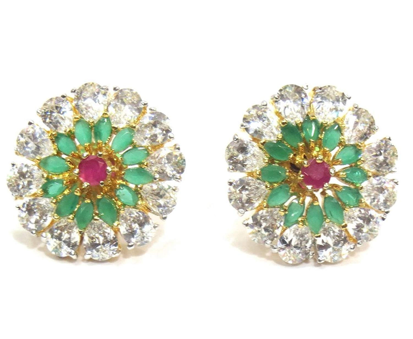 Jewelshingar Jewellery Fine Plated Stud Earrings For Women ( 18193-gjt-panna-ruby )