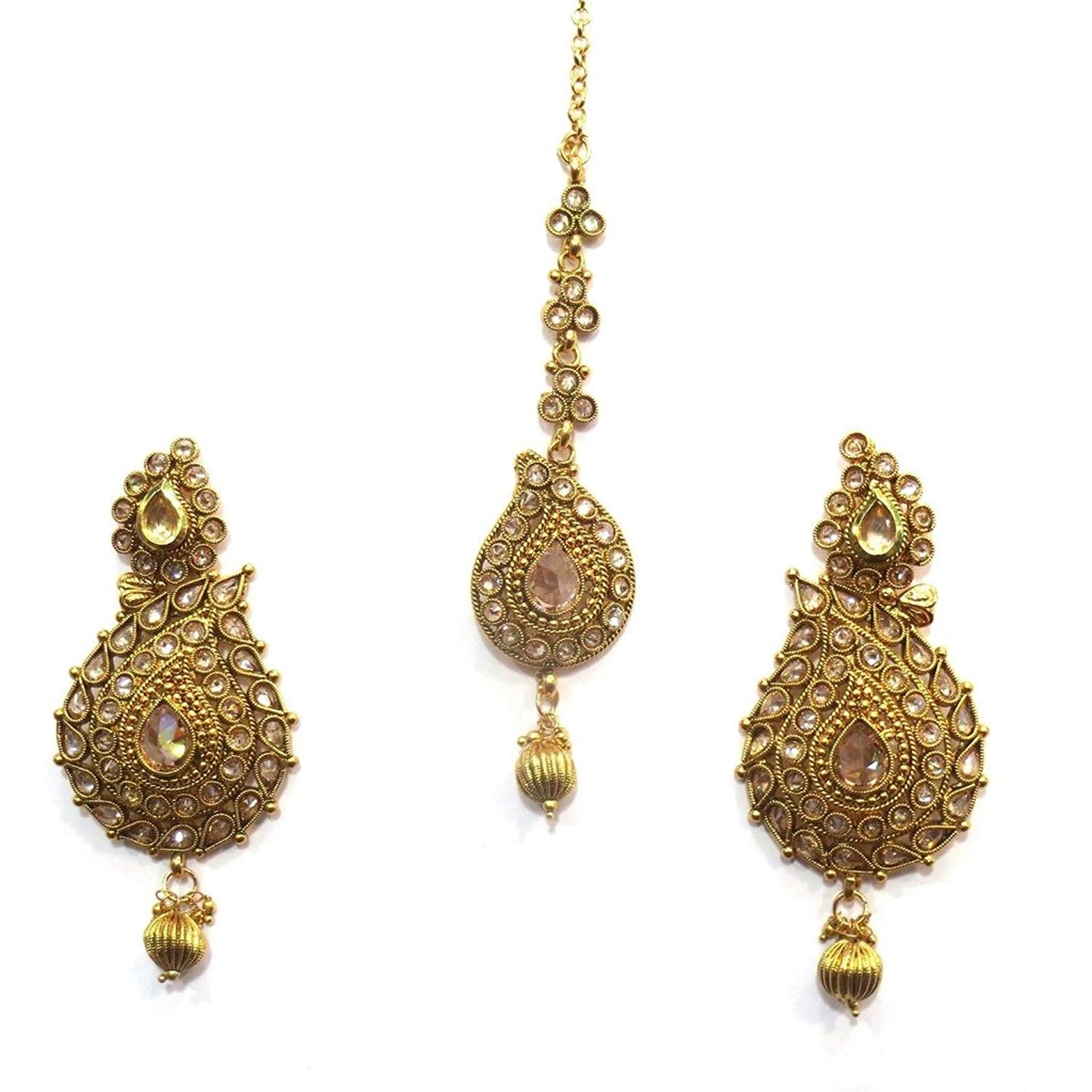 Jewelshingar Jewellery Antique Gold Plated / Polki / Kundan Earrings Maangtikka Set For Women ( 17551-mes )