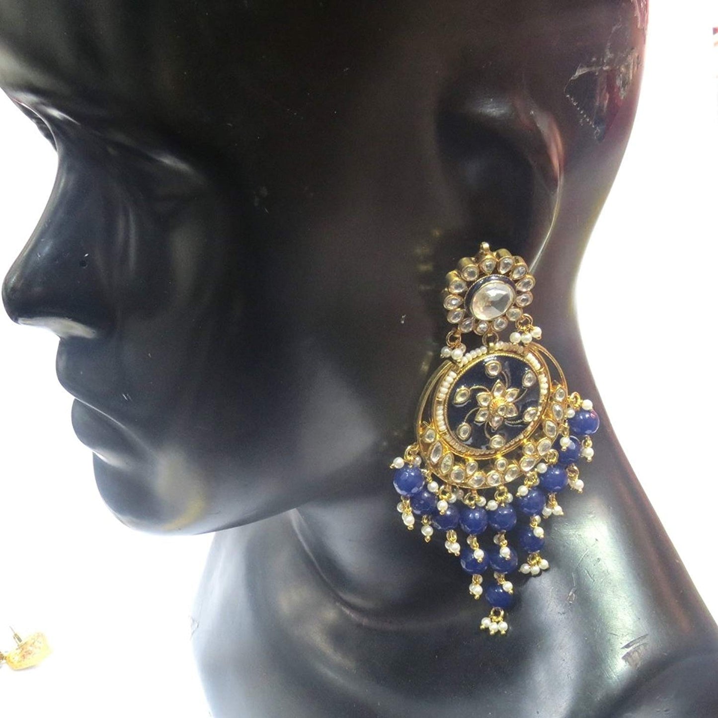Jewelshingar Jewellery Polki Kundan Dangle & Drop Earrings Earings For Women ( 37156-dce-blue )