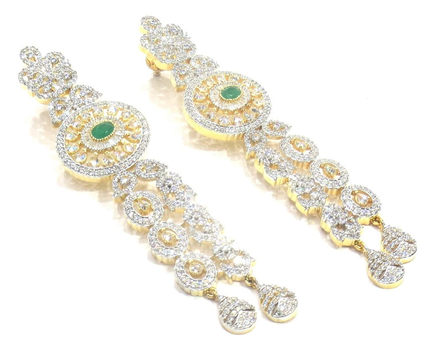 Jewelshingar Jewellery Fine Gold Plated Dangle & Drop Earrings For Girls ( 34548-ead-green )