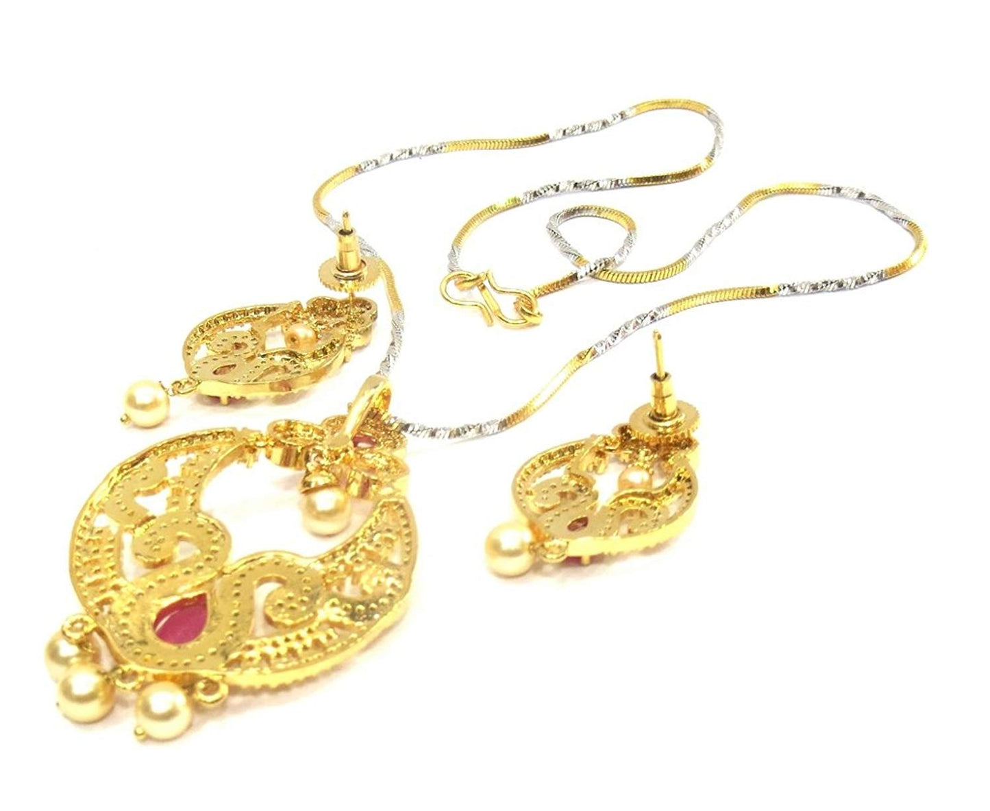 Jewelshingar Jewellery American Diamond Necklace Set For Girls ( 17965-psad-ruby )