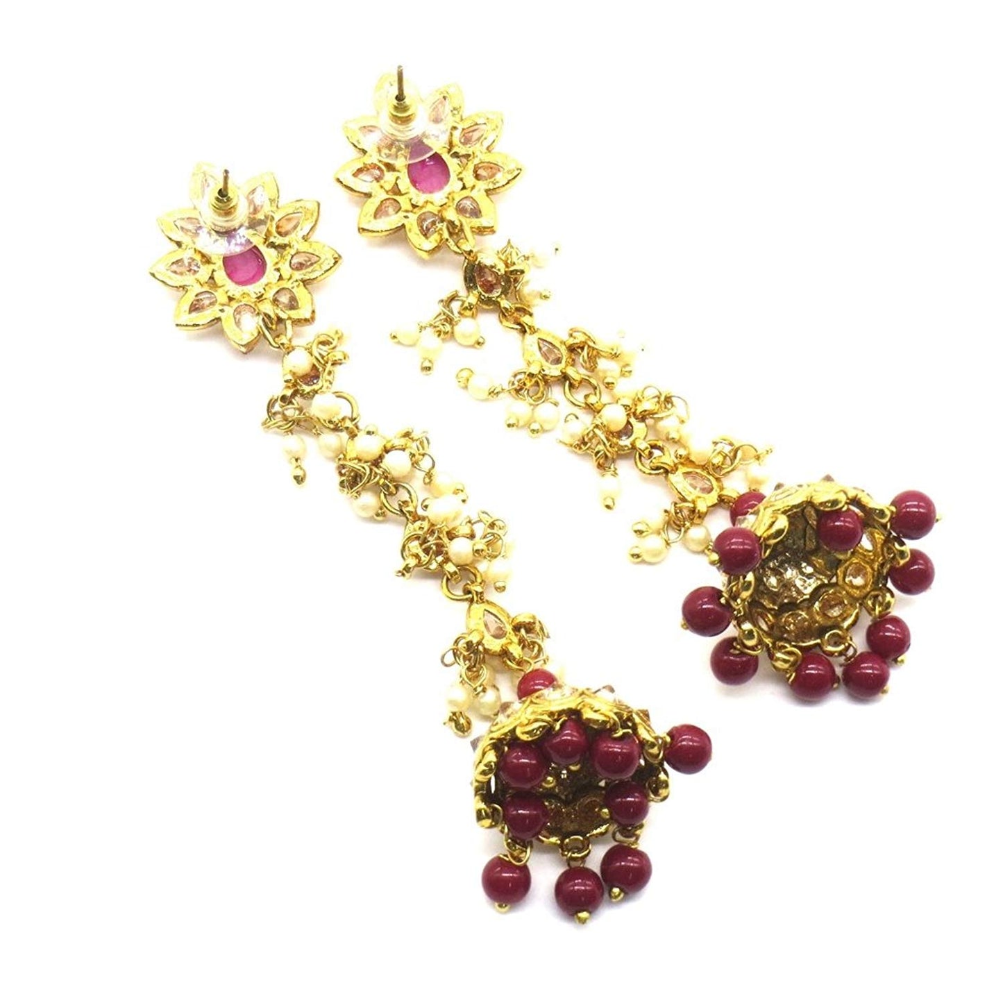 Jewelshingar Jewellery Gold Plated Ruby Colour Earrings For Women (44882-pj)