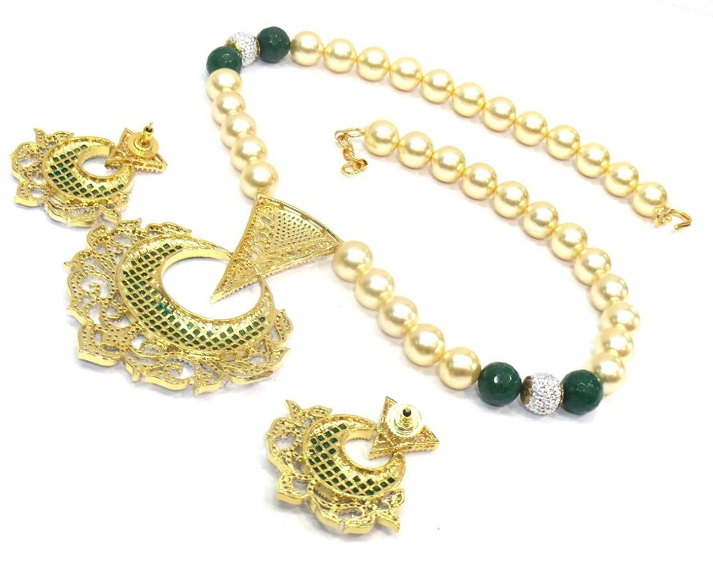 Jewelshingar Jewellery American Diamond Necklace Set For Girls ( 17428-nad-green )