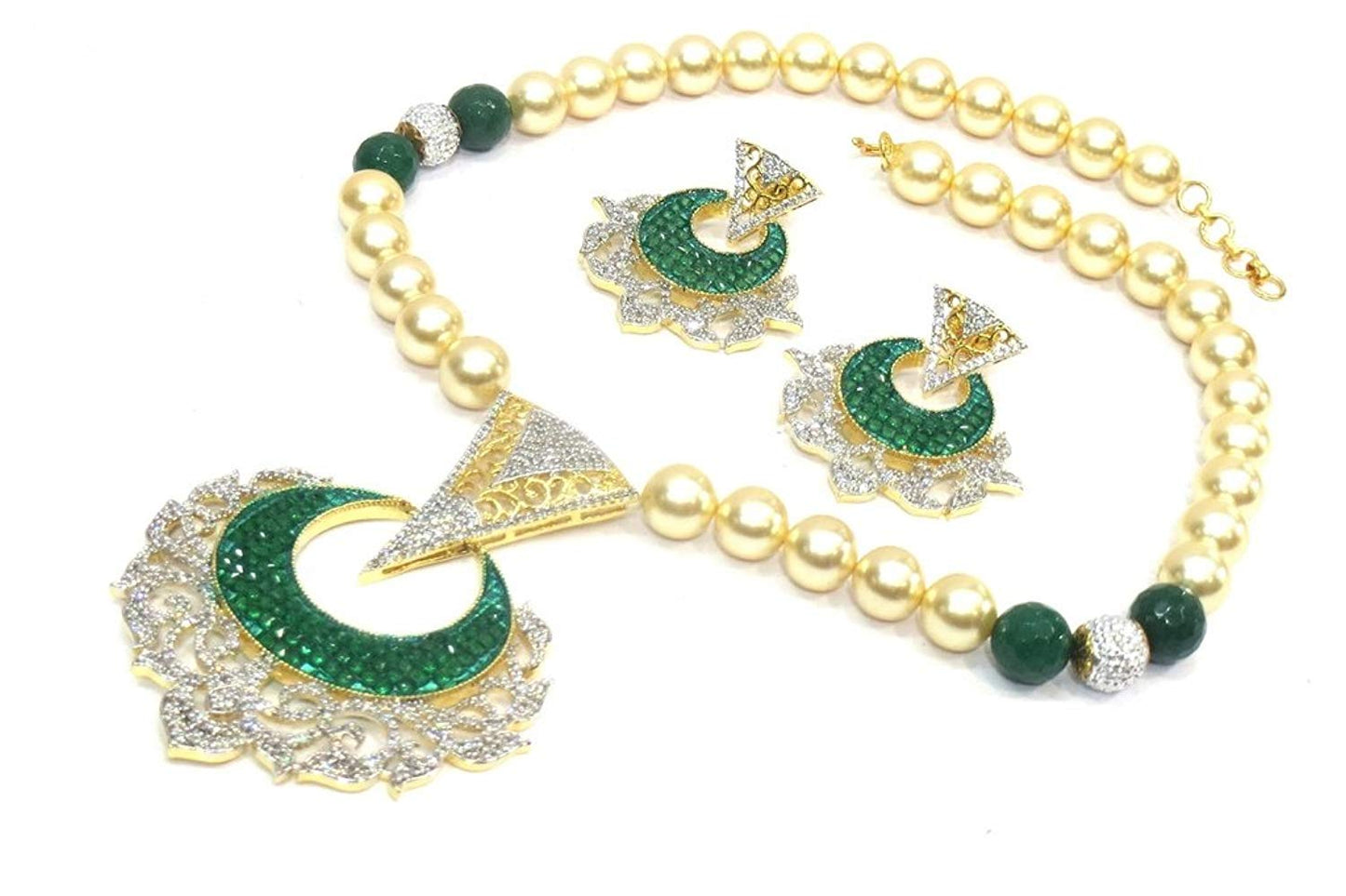 Jewelshingar Jewellery American Diamond Necklace Set For Girls ( 17428-nad-green )