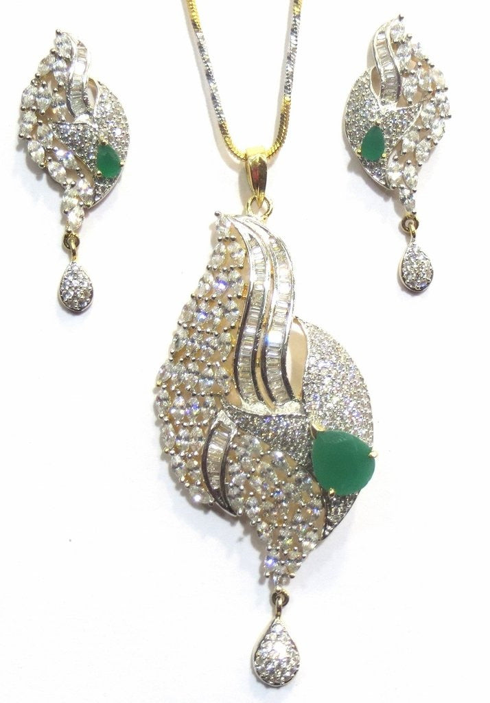 Jewelshingar Women's Fine Quality American Diamonds Onyx Panna Emerald Green Pendant Set Jewellery ( 8452-psad-green ) - JEWELSHINGAR