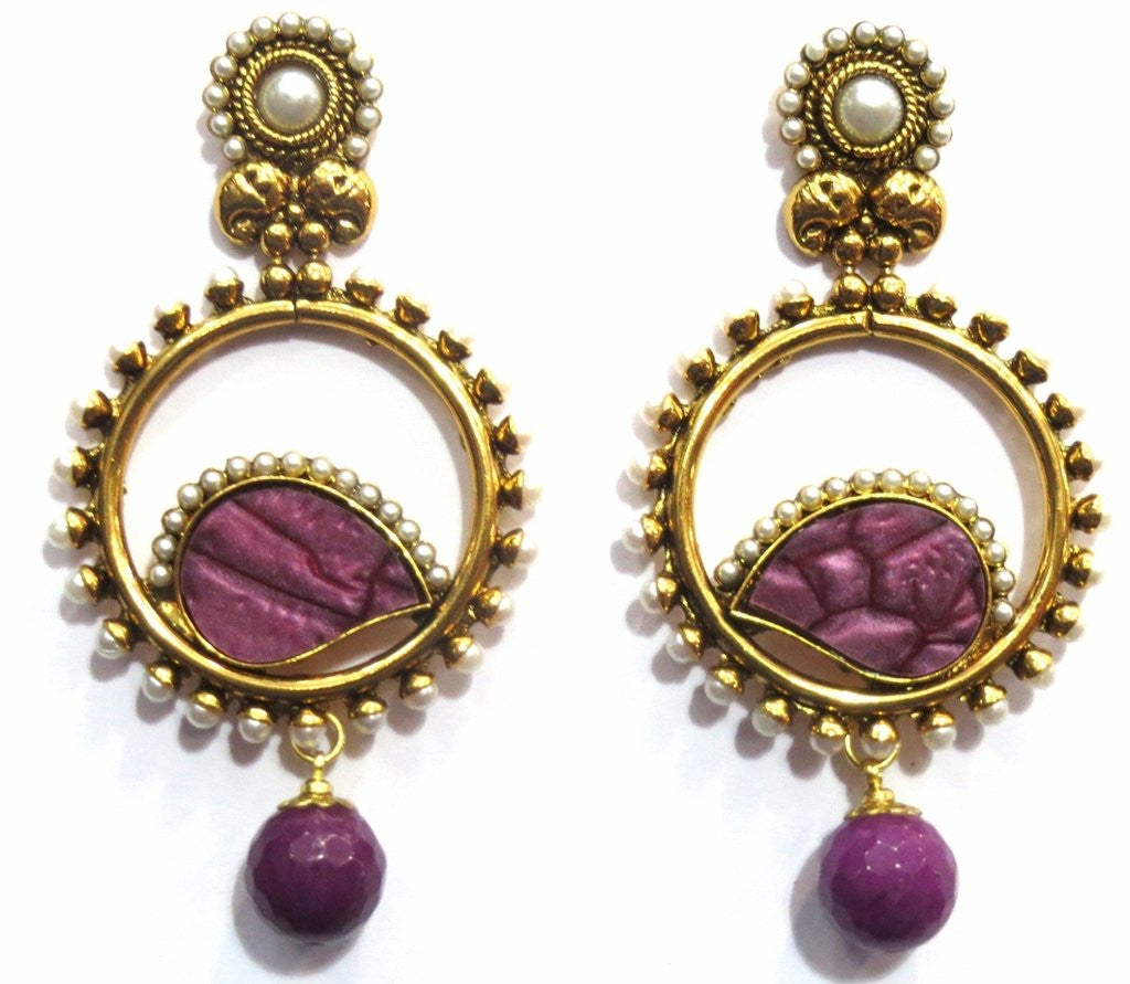 Jewelshingar Women's Antique Gold Plated Polki Earrings Danglers Stone White Jewellery ( 7314-pe-wh-999-a ) - JEWELSHINGAR