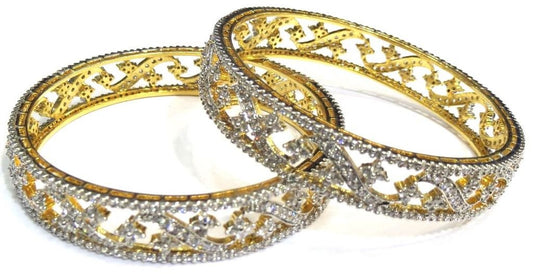 Jewelshingar Women's American Diamonds Bangle Set Kada Churi Bracelet Kangan In 2.6 Size Silver Jewellery ( 7135-2.6-1-jb ) - JEWELSHINGAR