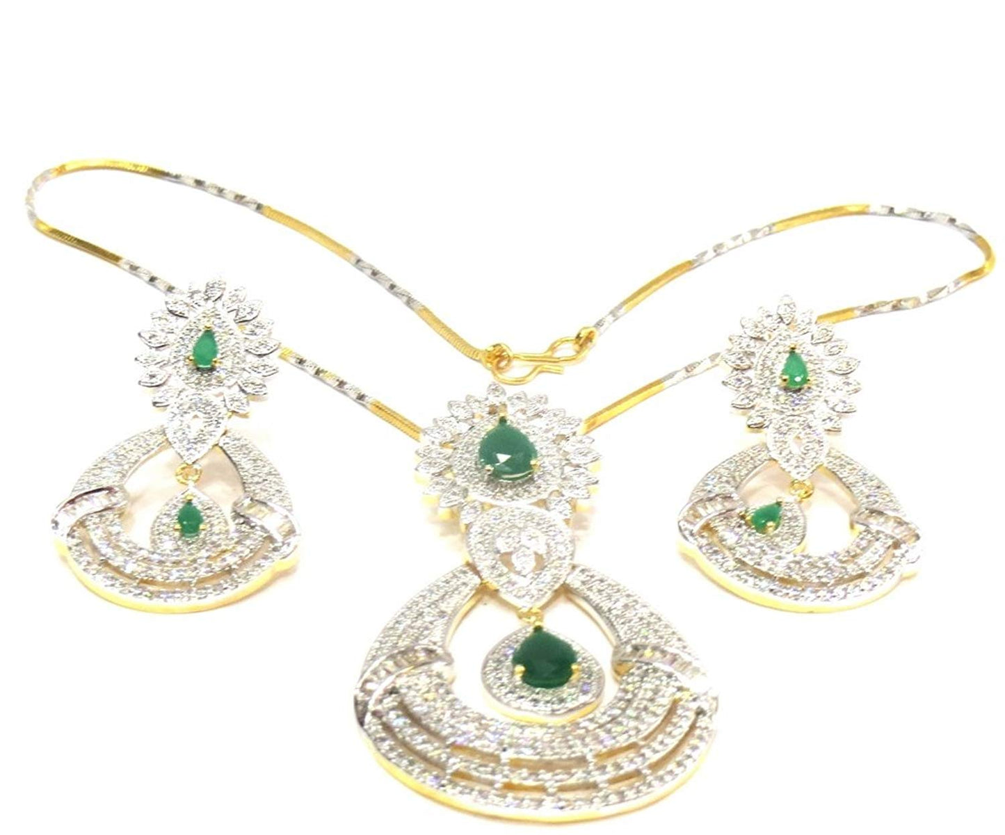 Jewelshingar Jewellery American Diamond Necklace Set For Girls ( 17940-psad-green )