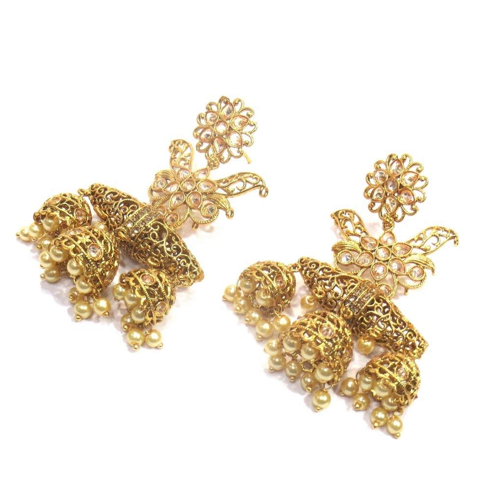 Jewelshingar Jewellery Antique Plated Gold Colour Earrings For Women (42691-pe-jhumki)