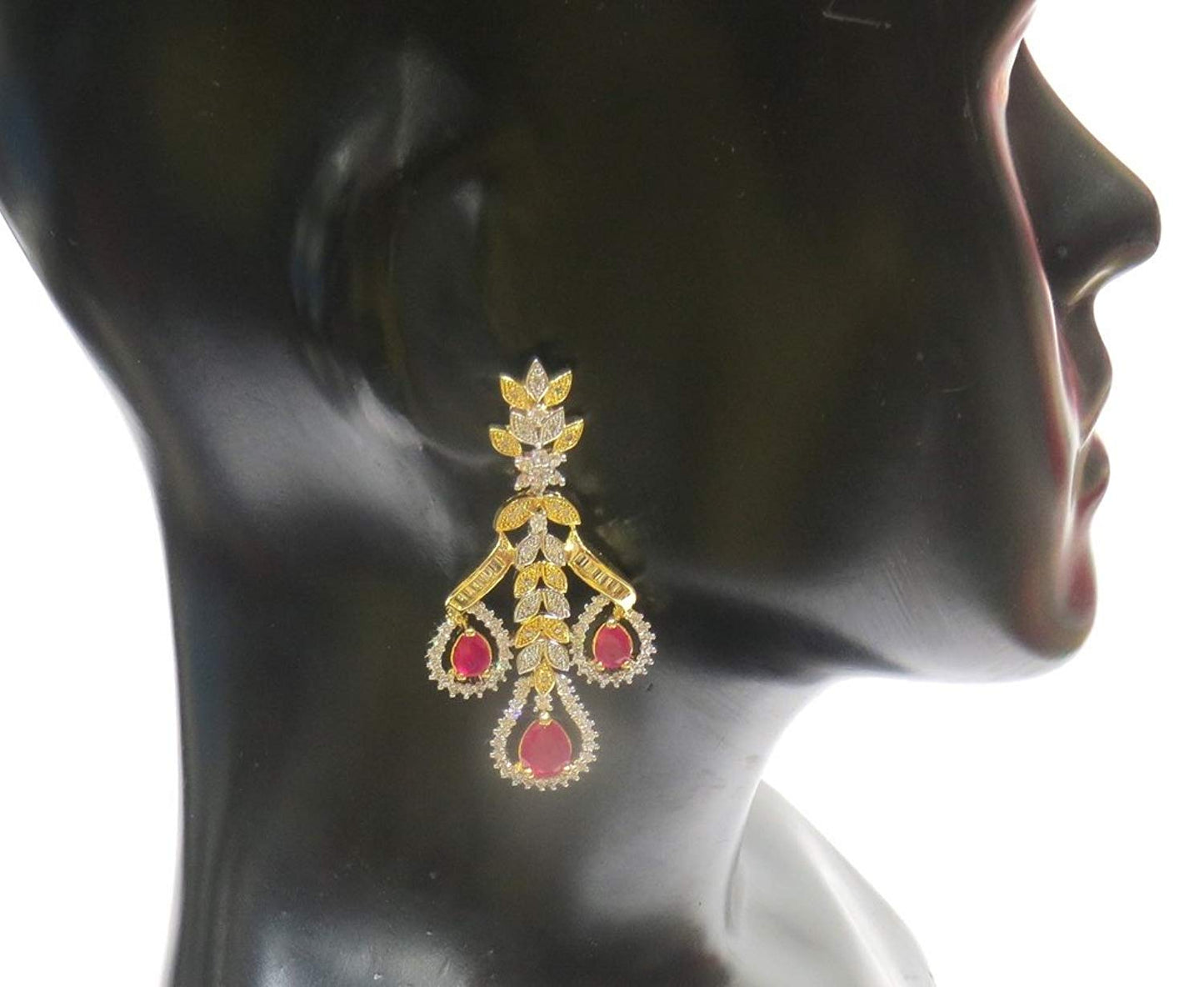 Jewelshingar Jewellery Fine Gold Plated Dangle & Drop Earrings For Girls ( 34674-ead-ruby )