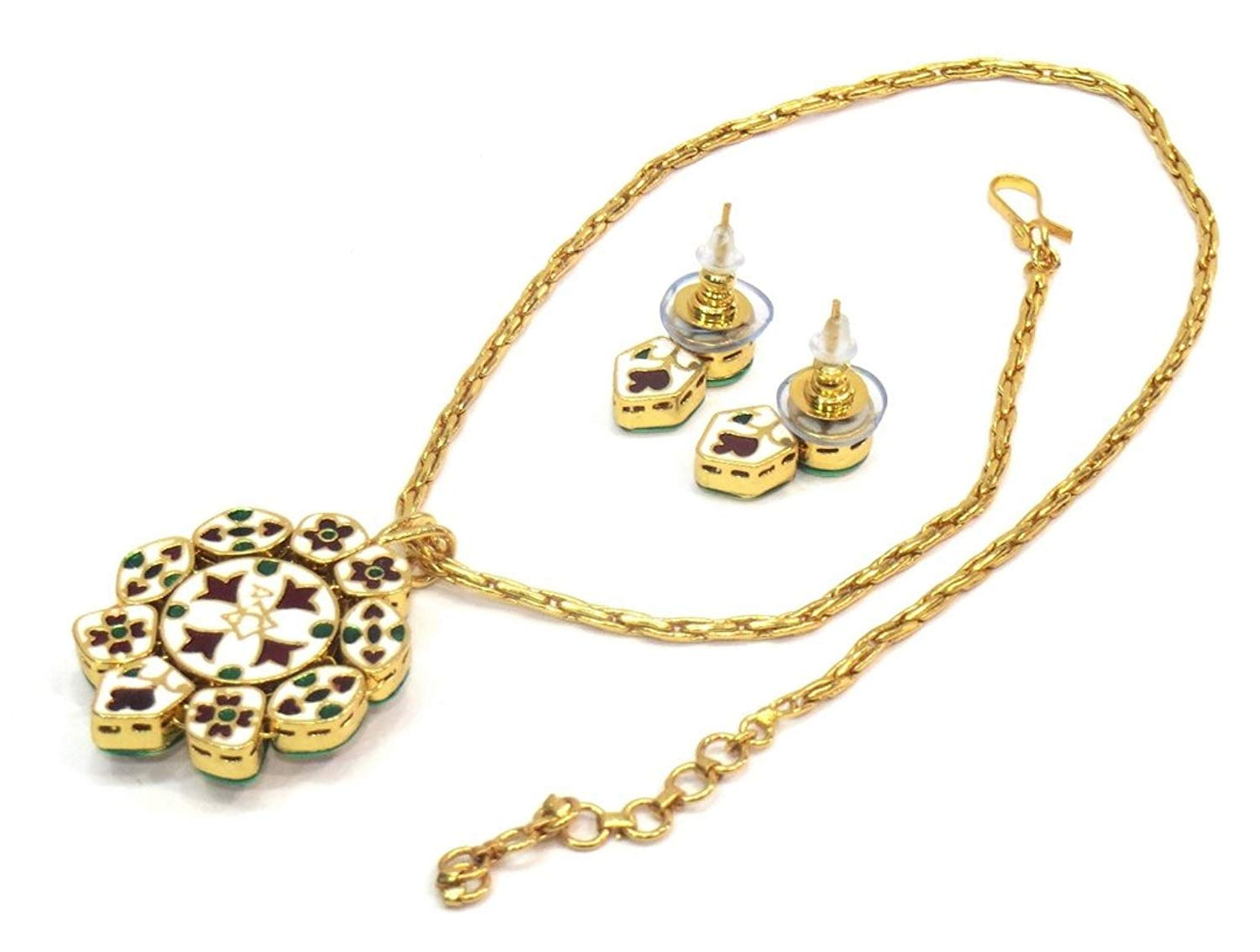 Jewelshingar Jewellery Antique Gold Plated Fine Polki Kundan Pendant Set For Girls ( 17480-acs )