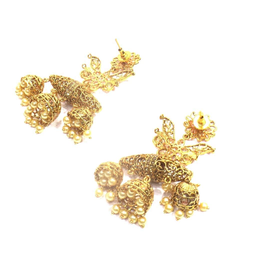 Jewelshingar Jewellery Antique Plated Gold Colour Earrings For Women (42691-pe-jhumki)