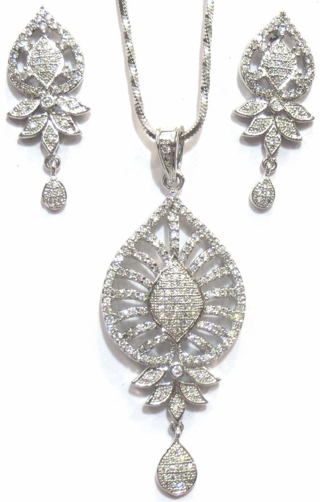 Jewelshingar Women's American Diamond Pendant Set Silver Jewellery ( 8593-psad ) - JEWELSHINGAR