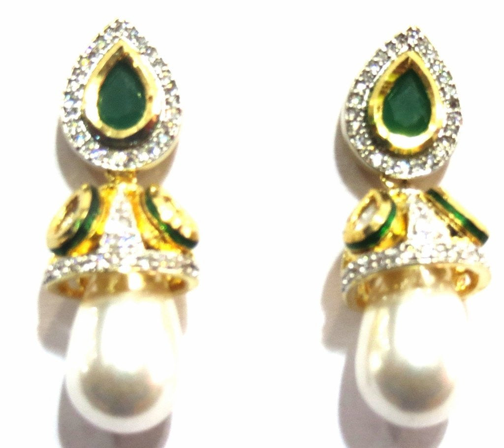 Jewelshingar Women's American Diamond Earrings Danglers Green Studs Jewellery ( 8879-ead-green-999 ) - JEWELSHINGAR