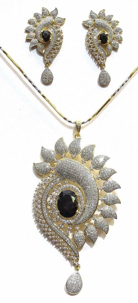 Jewelshingar Women's Cubic Zirconia Silver And Gold Plated A.D. Pendant Set Black Jewellery ( 6476-psad-black ) - JEWELSHINGAR