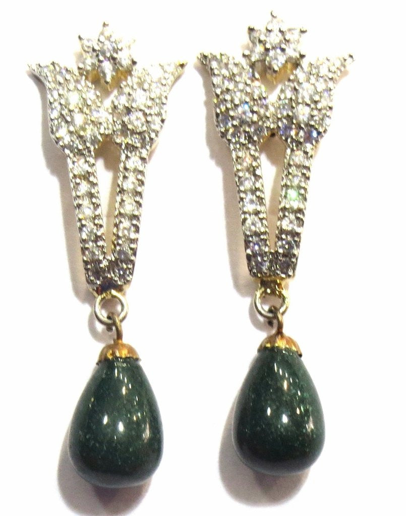 Jewelshingar Women's American Diamond Earrings Danglers Green Studs Jewellery ( 8895-ead-green-1499 ) - JEWELSHINGAR