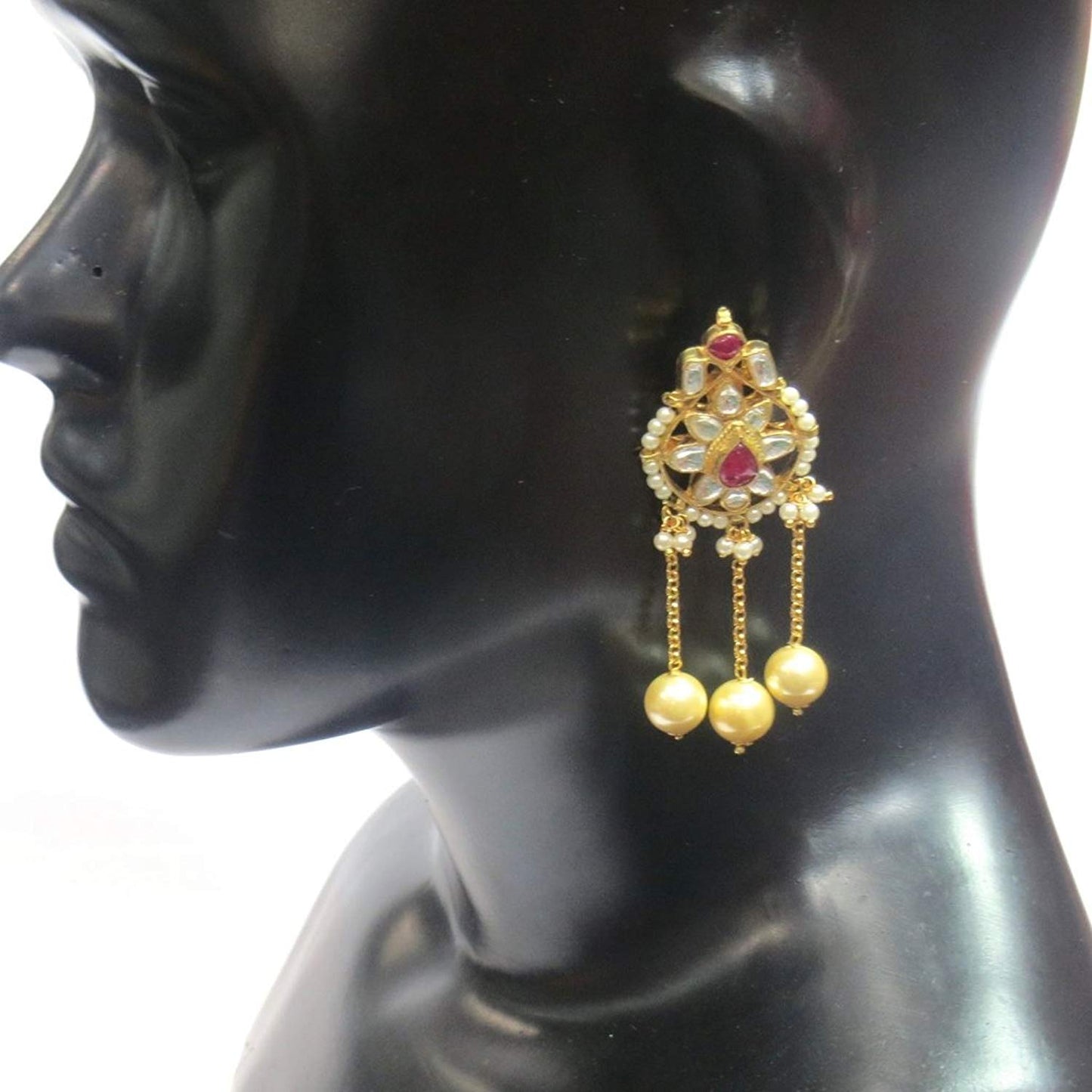 Jewelshingar Jewellery Fine Gold Plated Dangle & Drop Earrings For Women ( 31967-ace-ruby )