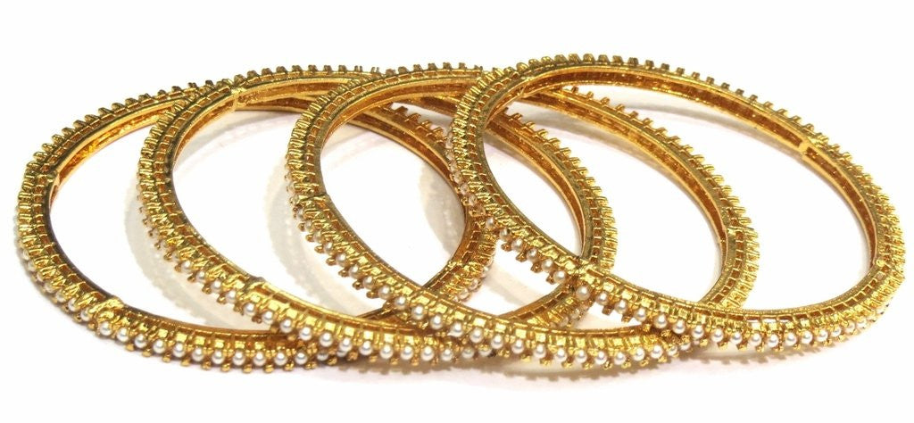 Jewelshingar Women's Antique Gold Plated Polki Kundan Bangles Set In 2.4 Size Jewellery ( 8201-m-2.4-1-850 ) - JEWELSHINGAR