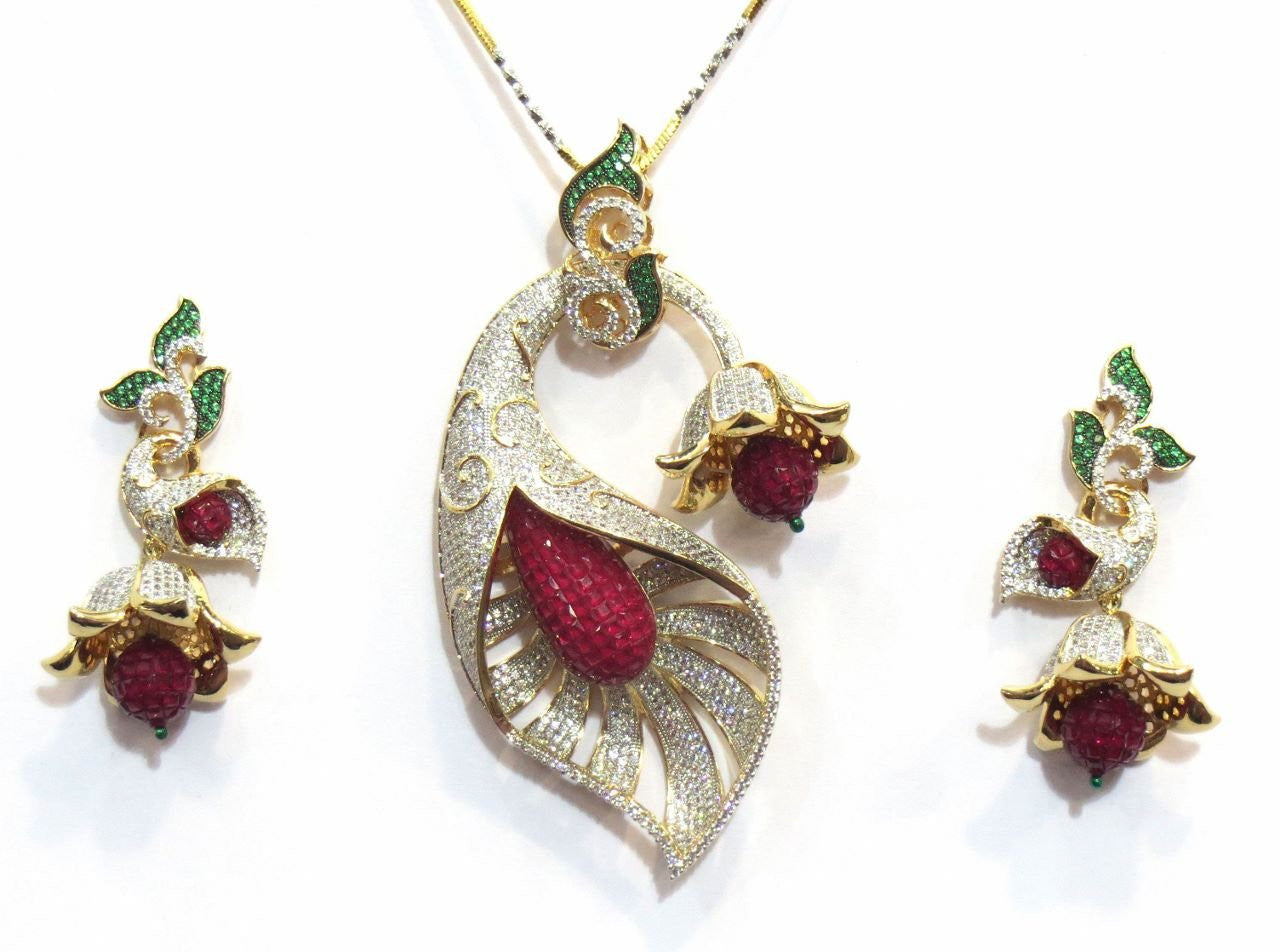 Jewelshingar Women's Ruby Diamond Look Fusion Pendant Set In Fine Quality Ruby Jewellery ( 7501-dck-a ) - JEWELSHINGAR