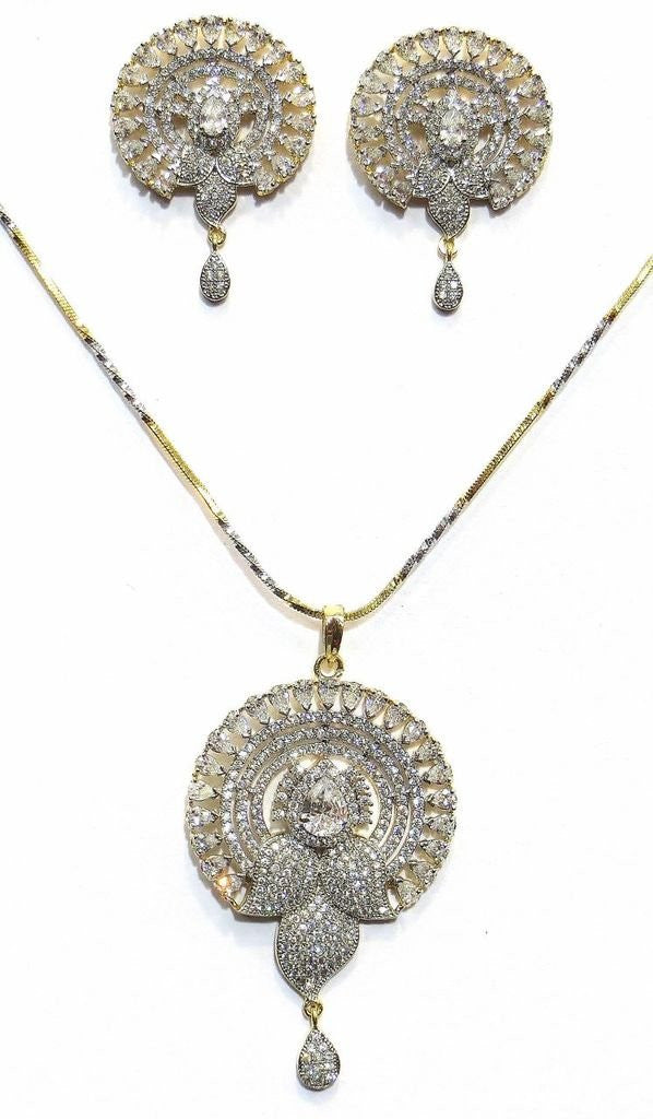 Jewelshingar Women's Cubic Zirconia Pendant Set Silver Jewellery ( 6462-psad ) - JEWELSHINGAR