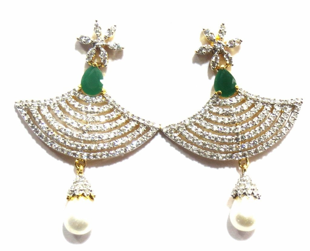 Jewelshingar Women's American Diamond Earrings Danglers Green Studs Jewellery ( 8873-ead-green-1750 ) - JEWELSHINGAR
