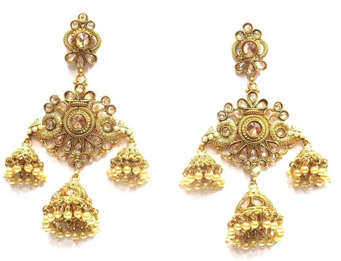 Jewelshingar Jewellery Polki Kundan Jhumki Earrings For Women ( 41605-pe-jhumki )