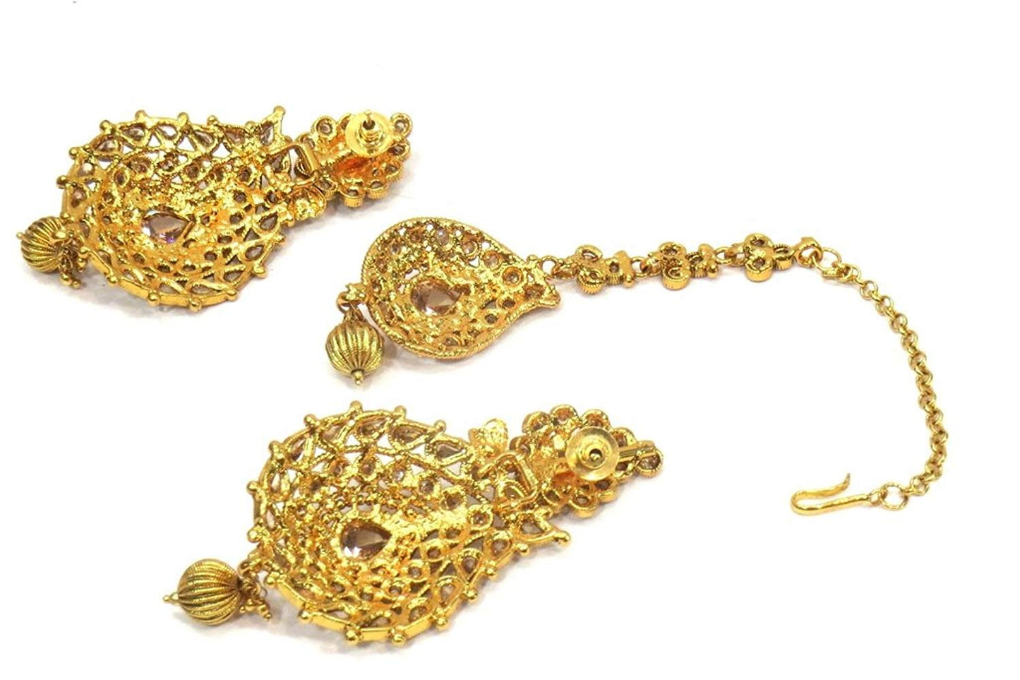 Jewelshingar Jewellery Antique Gold Plated / Polki / Kundan Earrings Maangtikka Set For Women ( 17551-mes )
