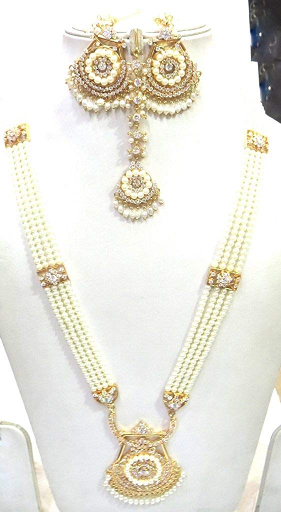 Jewelshingar Jewellery Jadau Gold Plated Colour GoldLong Necklaces For Women (43159-rh-jadau-moti)