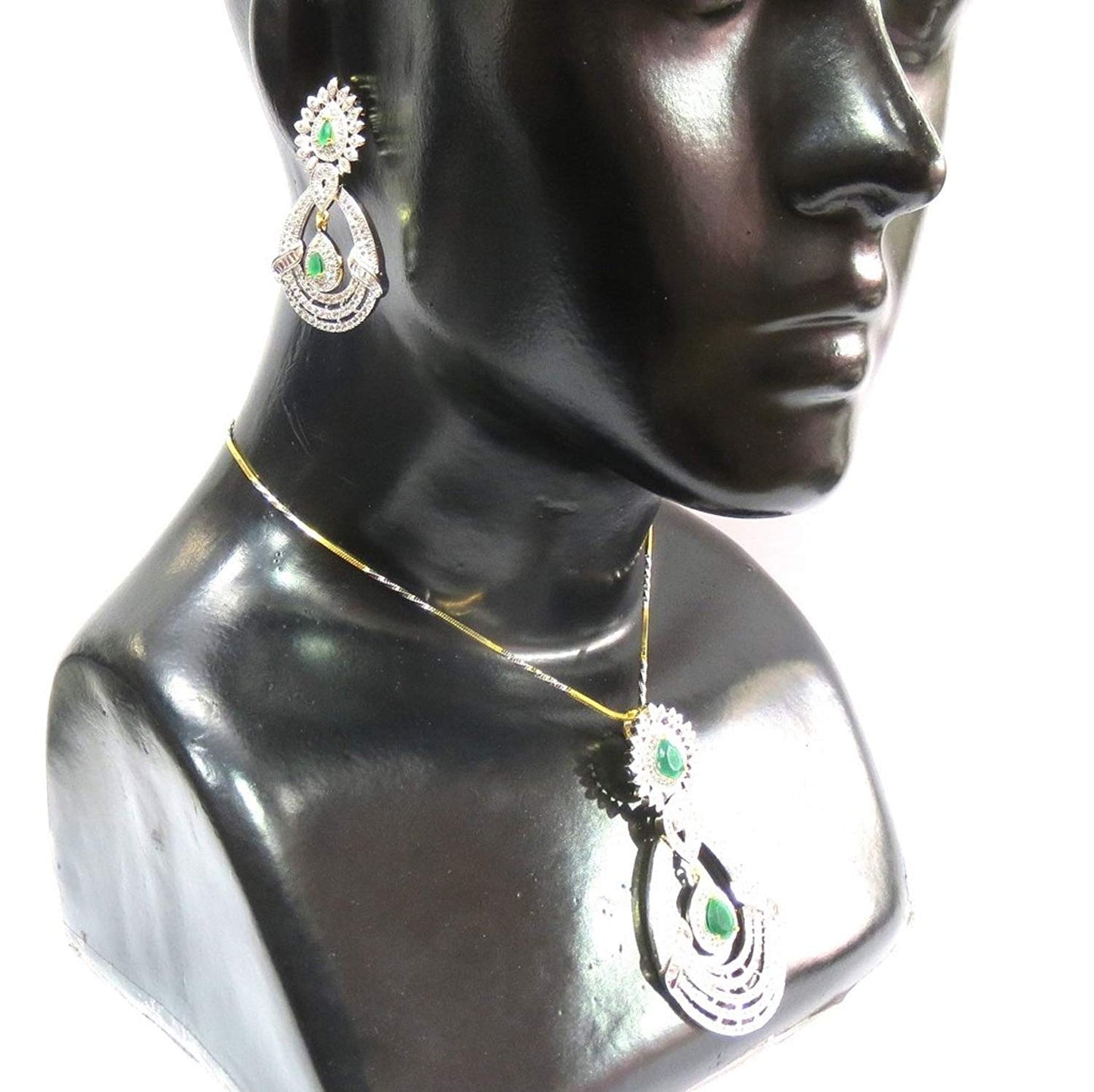 Jewelshingar Jewellery American Diamond Necklace Set For Girls ( 17940-psad-green )