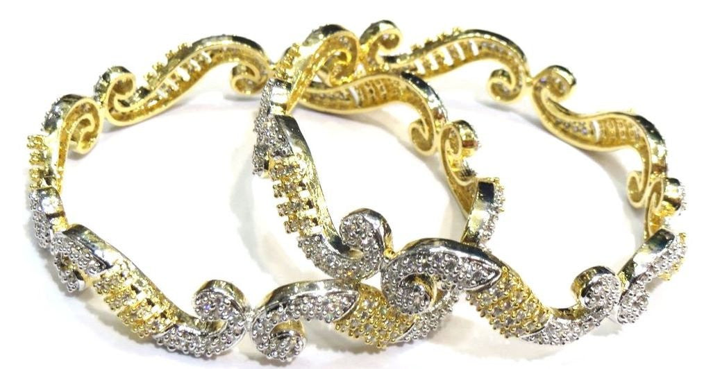 Jewelshingar Women's American Diamonds Bangle Set Kada Churi Bracelet Kangan In 2.6 Size Silver Jewellery ( 7117-2.6-1-jb ) - JEWELSHINGAR