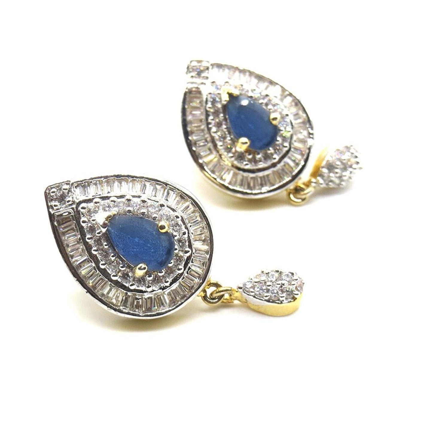 Jewelshingar Jewellery Silver Gold Plated Blue Colour Earrings For Women (44668-gjt)
