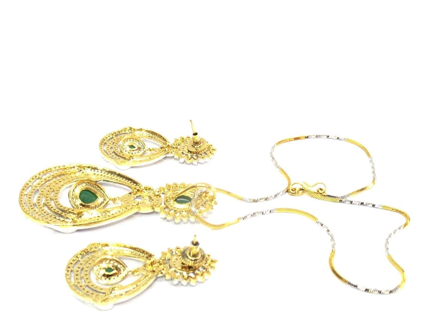 Jewelshingar Jewellery American Diamond Necklace Set For Girls ( 17940-psad-green )