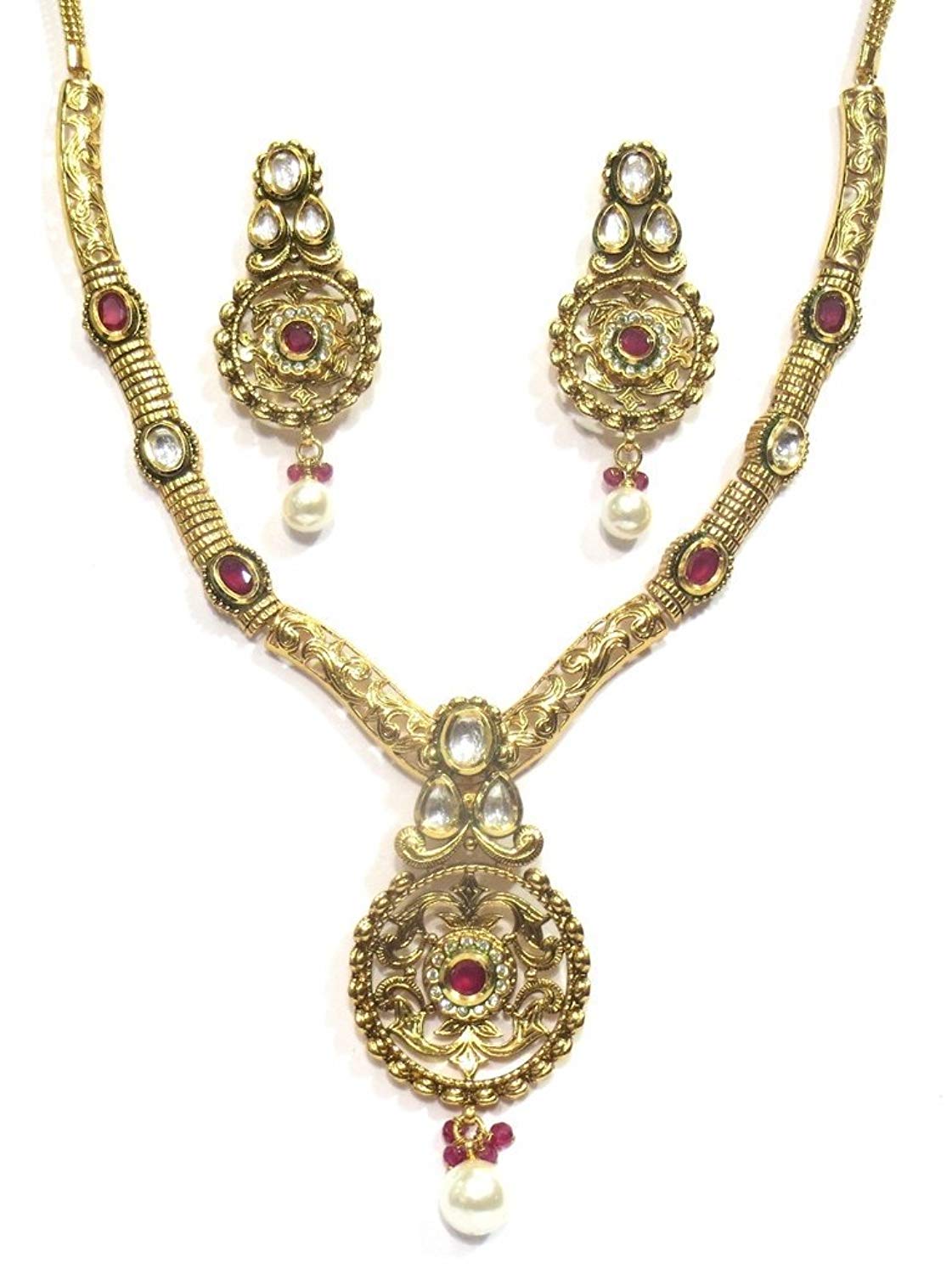 Jewelshingar Jewellery Fine Quality Gold Plated Necklace Set For Women ( 26128-ruby )