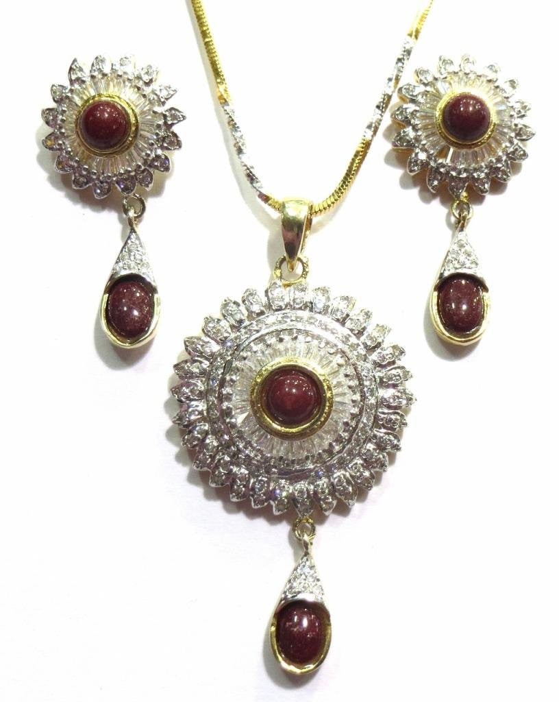 Jewelshingar Women's American Diamonds Onyx A.D. Ruby Pendant Set Gold Silver Jewellery ( 8241-psad-999-a-1 ) - JEWELSHINGAR