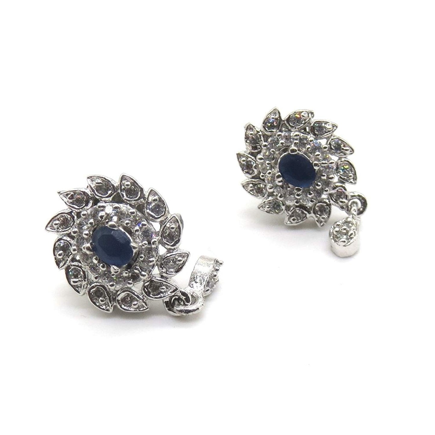 Jewelshingar Jewellery Rhodium Plated Blue Colour Earrings For Women (44696-gjt)