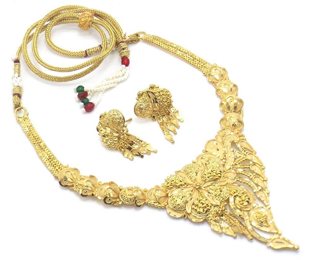 Jewelshingar Jewellery Antique Gold Plated Colour Plain Necklace Set for Women (46127-g)