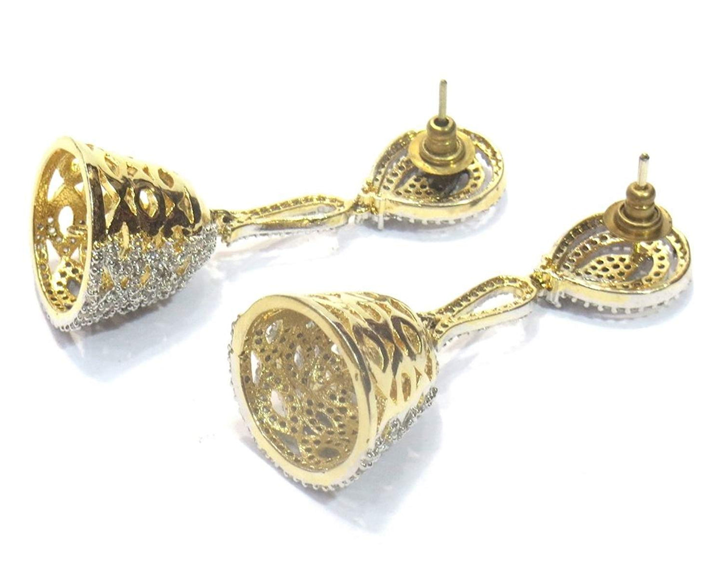 Jewelshingar Jewellery Silver Gold Plated Clear Colour Earrings For Women (43654-ead-j)