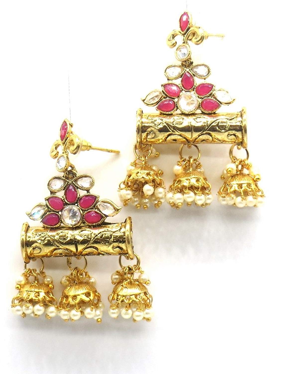 Jewelshingar Jewellery Antique Plated Ruby Colour Earrings For Women (44929-pj)