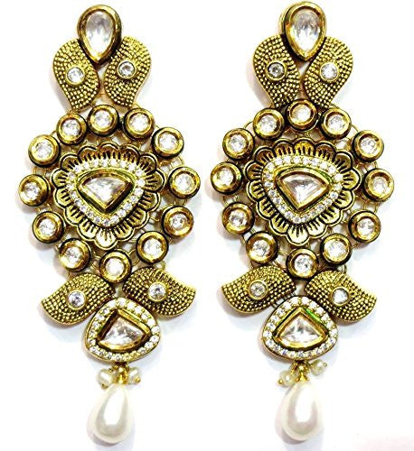Jewelshingar Women's Gold Plated Polki Kundan Earrings Danglers Studs Jewellery ( 3934-ace-kp-3499-d-1 ) - JEWELSHINGAR